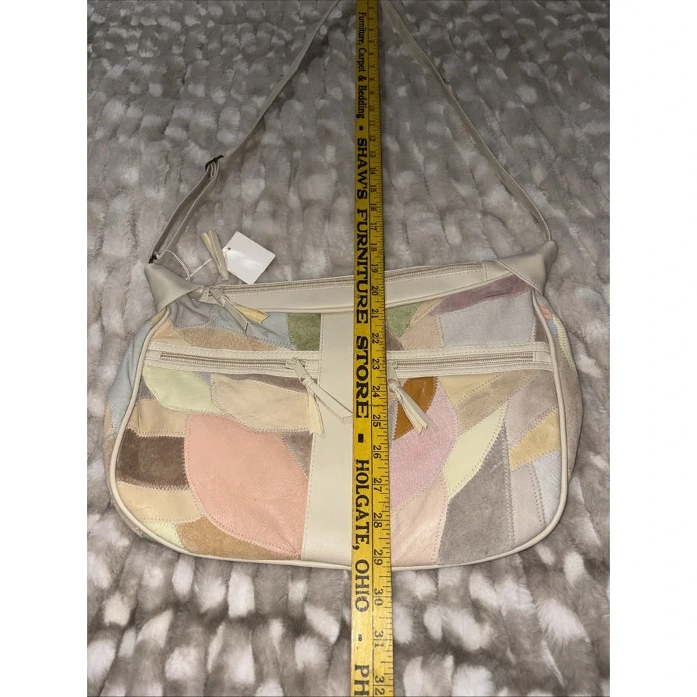 Vintage Patchwork Geometric Color block Leather Purse Handbag Adjustable‎ Strap